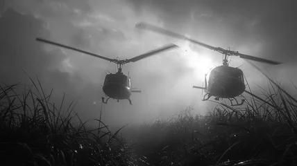 Foto op Plexiglas helicopters flying over the rice paddies of South Vietnam © bannafarsai