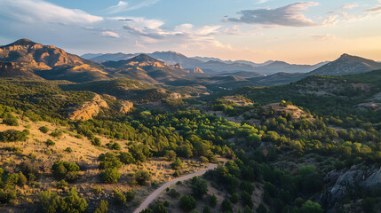 Obraz premium Landscapes from an elevated perspective. This could be from a hill, a tower, or any location that offers a bird's-eye view of the natural surroundings