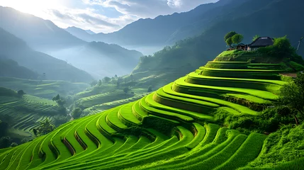 Zelfklevend Fotobehang Landscapes shaped by human cultures, such as terraced fields, traditional gardens, or historical sites nestled in natural surroundings © Samira