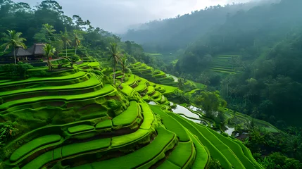 Papier Peint photo autocollant Rizières Landscapes shaped by human cultures, such as terraced fields, traditional gardens, or historical sites nestled in natural surroundings