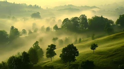 Fotobehang landscapes when there's fog or mist. This can add a sense of mystery and enchantment to your photos © Samira