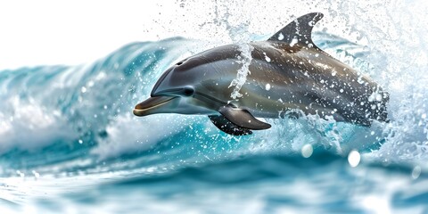 Fototapeta premium Captivating Dolphin Acrobatics:Surfing the Waves with Grace and Power