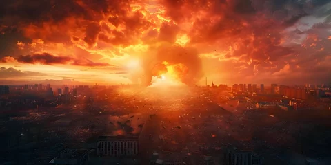 Fotobehang The Devastating Consequences of a Nuclear Blast in a Post-Apocalyptic World. Concept Post-Apocalyptic Survival, Nuclear Fallout Effects, World Rebuilding Efforts, Devastation Aftermath © Ян Заболотний