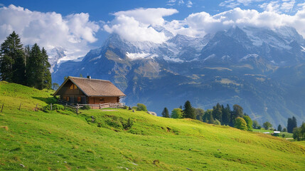 Obraz premium Mountain in morning light reflected in sky background