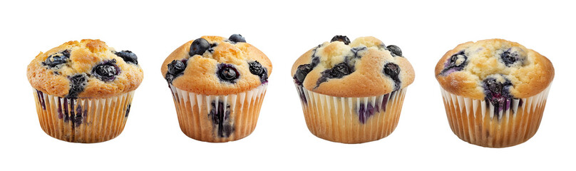 A fluffy blueberry muffin, isolated, transparent background. - obrazy, fototapety, plakaty