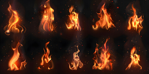 Fire flame set on isolate background, A picture of fire flames that says quot fire quot

