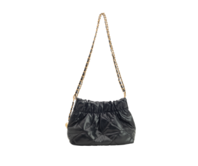 Women's black leather handbag Luxurious modern lifestyle Isolated on white background - clipping path