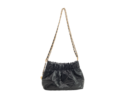 Women's black leather handbag Luxurious modern lifestyle Isolated on white background - clipping path