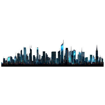 Cyberpunk city skyline border with futuristic skyscrapers and digital patterns Transparent Background Images 