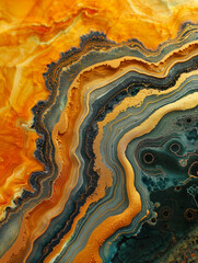 Geological Elegance: Striking Strata of Orange and Teal Mineral Layers in Abstract Art Form
