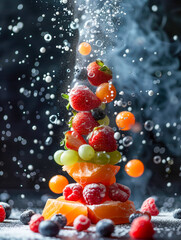 Freshness Exploding in Every Bite: Fruit Cascade with Water Splashes
