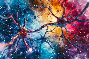 Exploration of Neural Networks: Synapses and Brain Cells Connection in a Colorful Display
