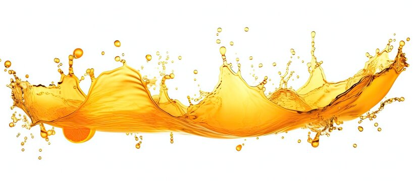 A detailed shot capturing the moment of a splashing orange juice on a clean white background