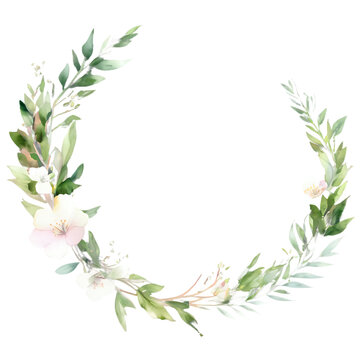 Floral watercolor wreath border with delicate blossoms and foliage Transparent Background Images