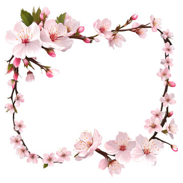Japanese cherry blossom border with delicate sakura petals Transparent Background Images