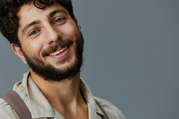 Obraz premium Man young smile caucasian adult face attractive portrait happy handsome person beard