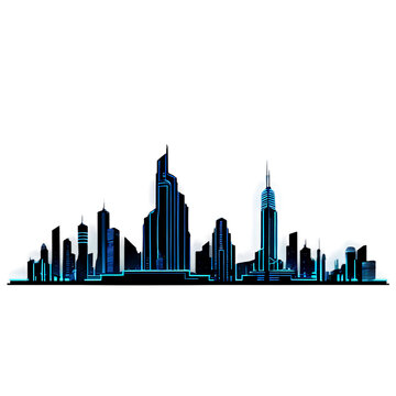 Neon cityscape border with futuristic skyscrapers Transparent Background Images