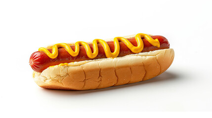 Yellow Mustard hotdog on white background