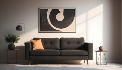 Minimalist, retro, contemporary composition of living room. black and white