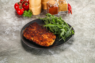Tasty roasted breaded meat schnitzel