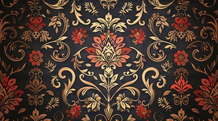 This image showcases a sophisticated floral design with intricate details and a rich color scheme on a dark backdrop, perfect for a luxurious visual appeal