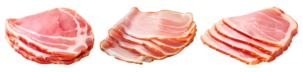 Three slices of ham isolated on transparent background
