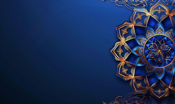 Elegant Golden Mandala on Luxurious blue Background - Powered by Adobe
