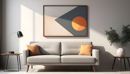 Minimalist, retro, contemporary composition of living room 