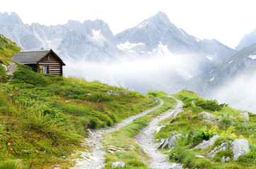 Fototapeta na wymiar Trail to the cabin in mountains isolated on transparent background