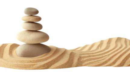 Zen stones pyramid on the sand isolated on transparent background