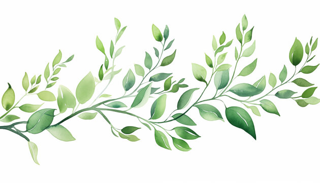 Watercolor card of green branches and leaves