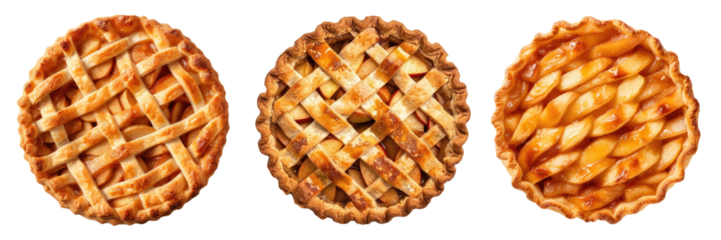 Set of apple pies isolated on transparent background, top view