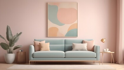 Minimalist, retro, contemporary composition of living room. pastel tone.
