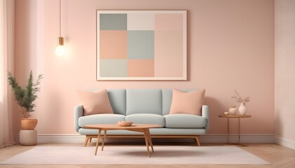 Fototapeta na wymiar Minimalist, retro, contemporary composition of living room. pastel tone.