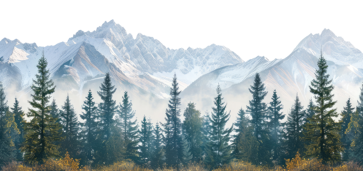 Scenery with forest and mountains on background isolated on transparent background