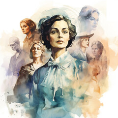 Women in history watercolor illustration celebrating empowerment