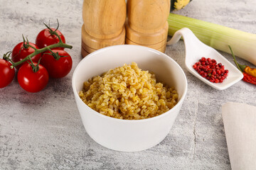 Boiled bulgur wheat in the bowl