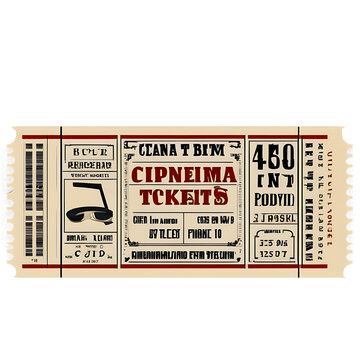 Retro movie ticket frame border with cinema-themed illustrations and vintage ticket stubs Transparent Background Images 