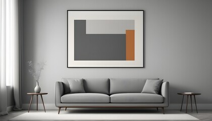 Minimalist, retro, contemporary composition of living room . Grey, tone on tone.