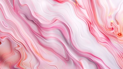 Obraz premium This image shows a fluid pink marble pattern with swirling lines and contrasting golden highlights, resembling natural marble stone