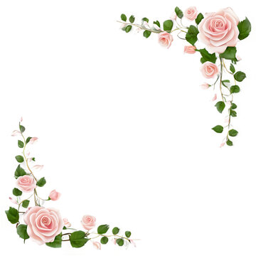 Romantic rose vine border with delicate petals Transparent Background Images