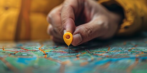 Pinning a Digital Location on a Map for Efficient Travel Planning and Business Trip Organization - obrazy, fototapety, plakaty
