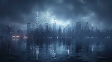 Dark grey urban skyline, the prelude to a city's nocturnal awakening