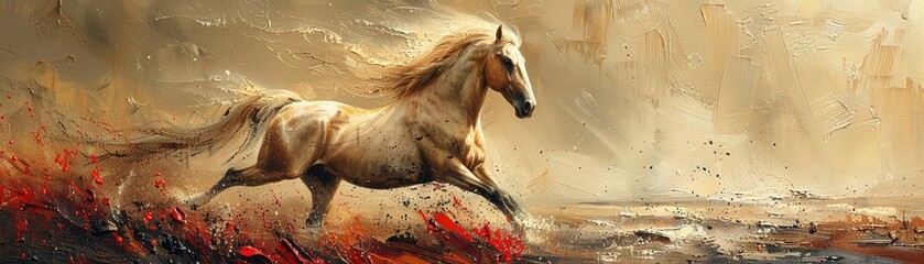 Horse galloping, mane flowing with the grace of G - obrazy, fototapety, plakaty