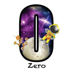 isolated numeric with cute space boy illustration