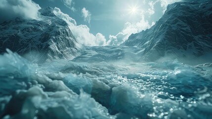 Fototapeta premium Serene Mountain Landscape with Frozen River