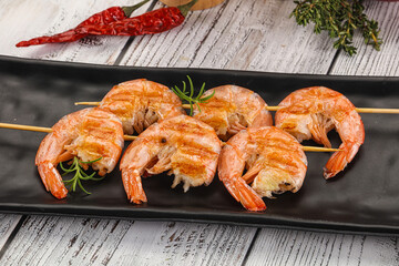 Grilled king prawn skewer snack