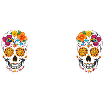 Sugar skull border with Day of the Dead motifs Transparent Background Images 