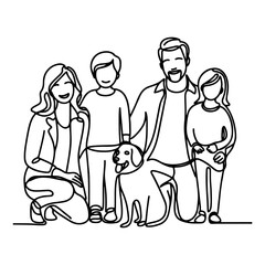 drawing happy family with dog cartoon character doodle vector illustration on white background