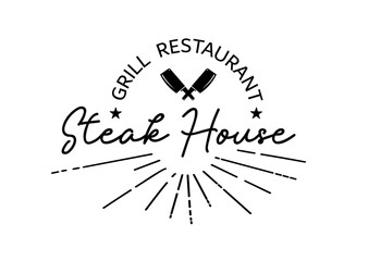 Steak house logo. Vector illustration. Retro style grill restaurant, bar emblem, badge, design, logotype template. Barbecue restaurant typography logo. Vintage design. Steakhouse vector template logo.